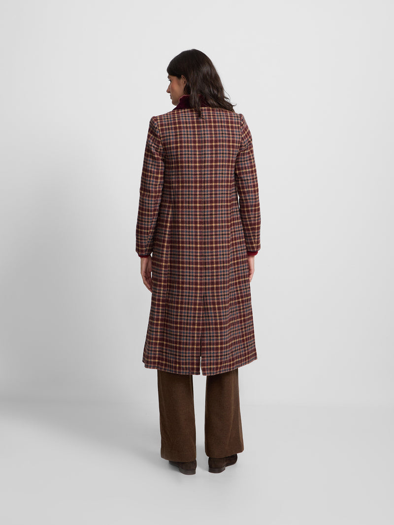 Long double-breasted pink checkered coat
