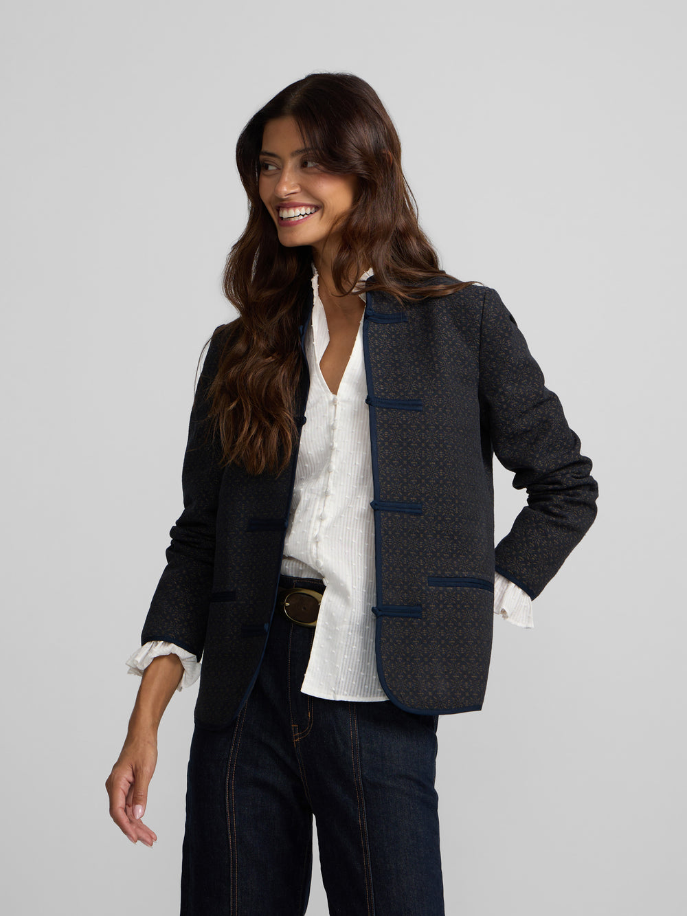Casaco jacquard azul-marinho