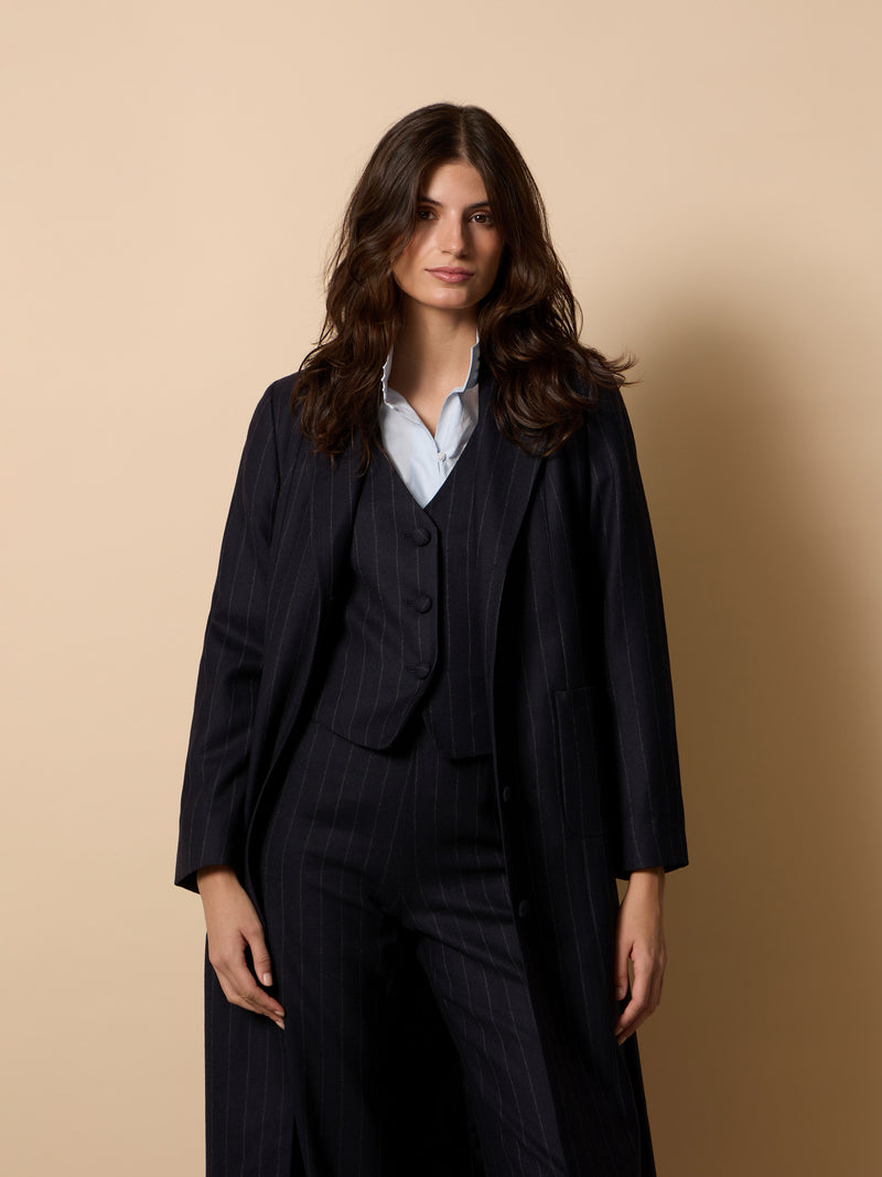 Navy blue unique pinstripe coat