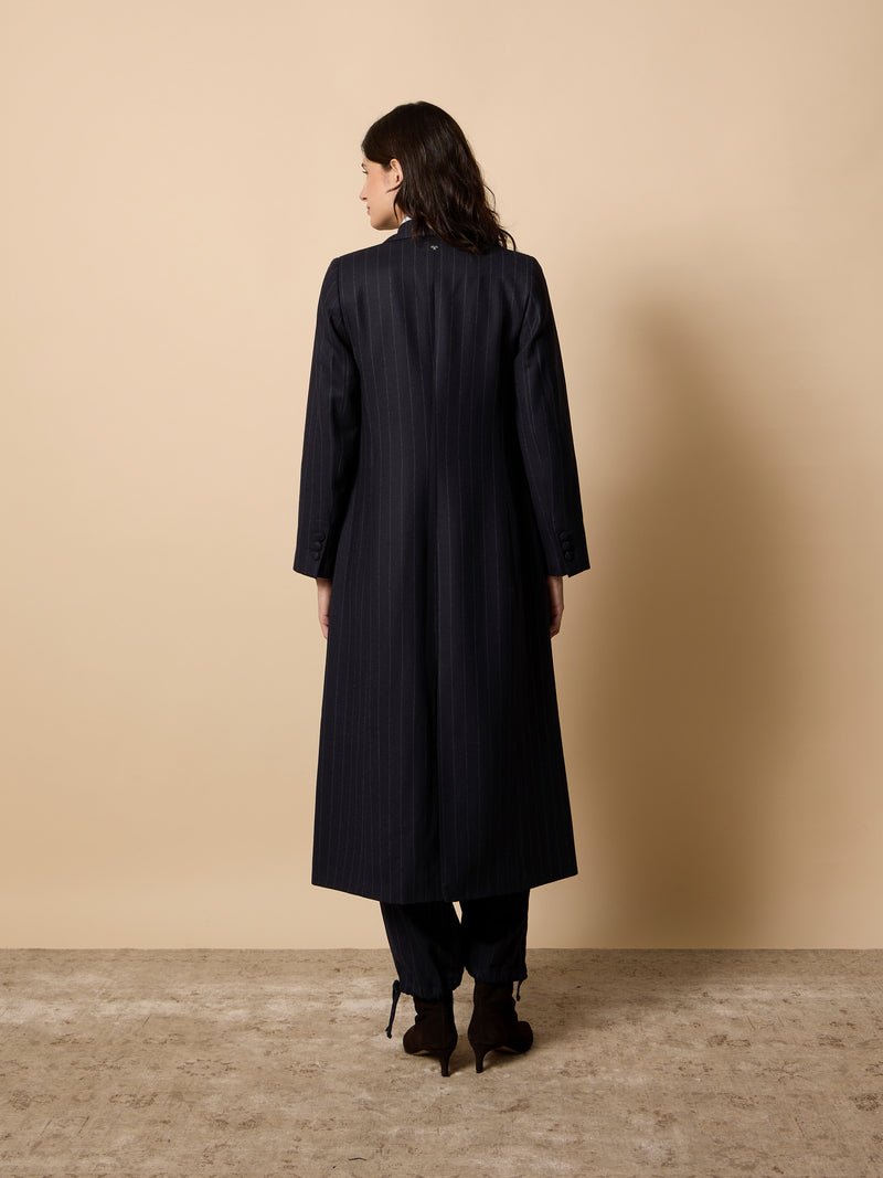 Navy blue unique pinstripe coat