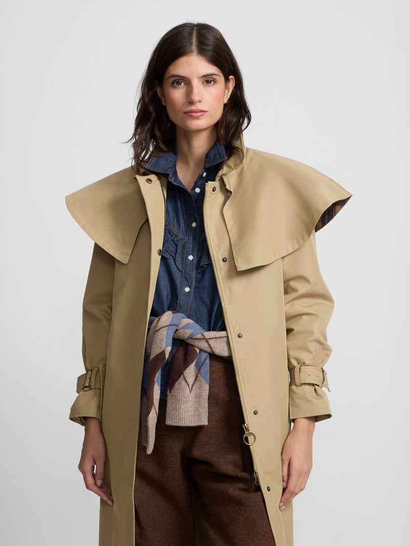 Gabardina comprida capa bege