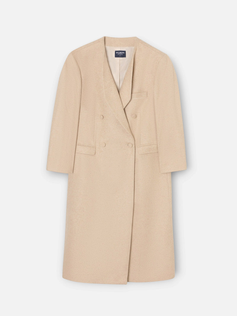 Long unique double-breasted beige coat