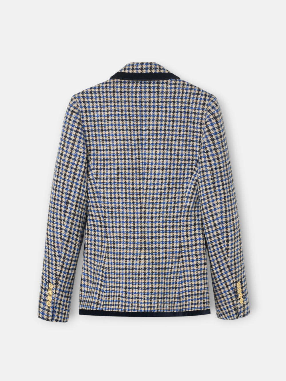 Americana cruzada ribete terciopelo cuadros azul