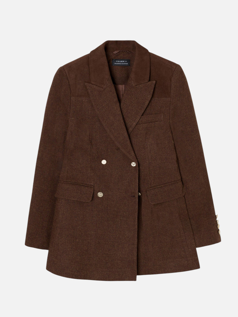 Brown twill double-breasted blazer