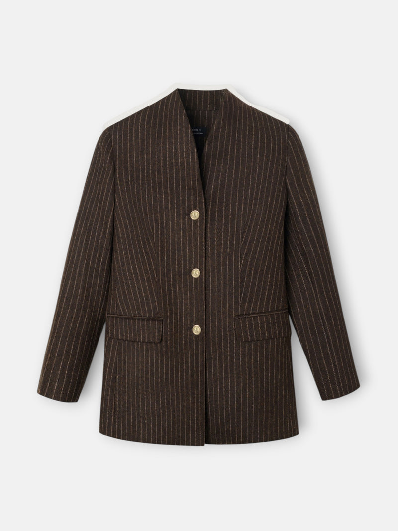Americana cuello alto raya diplomatica marron