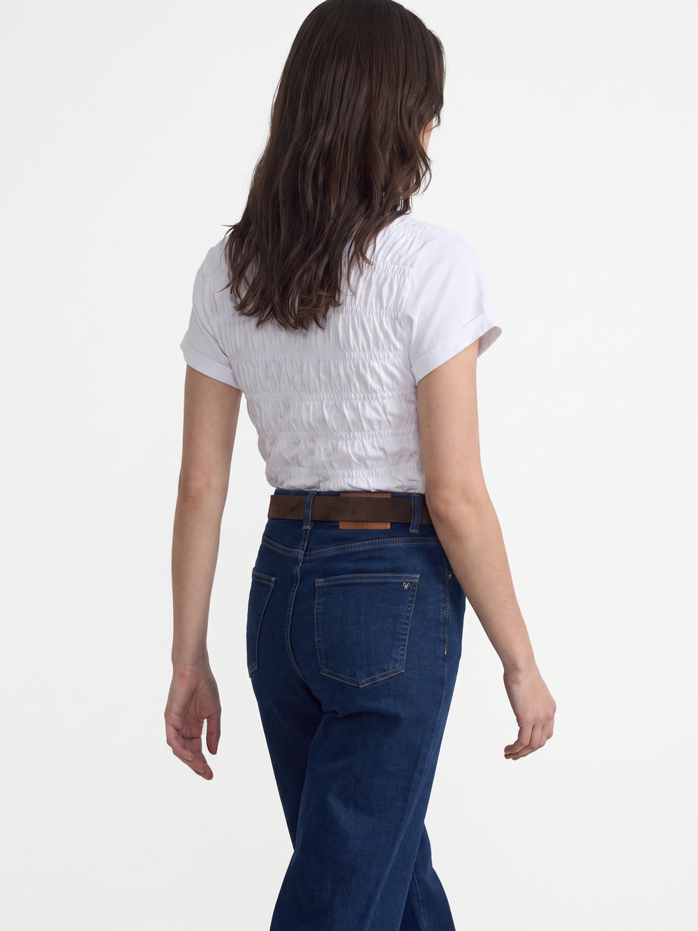 White smocked knit women's t-shirt