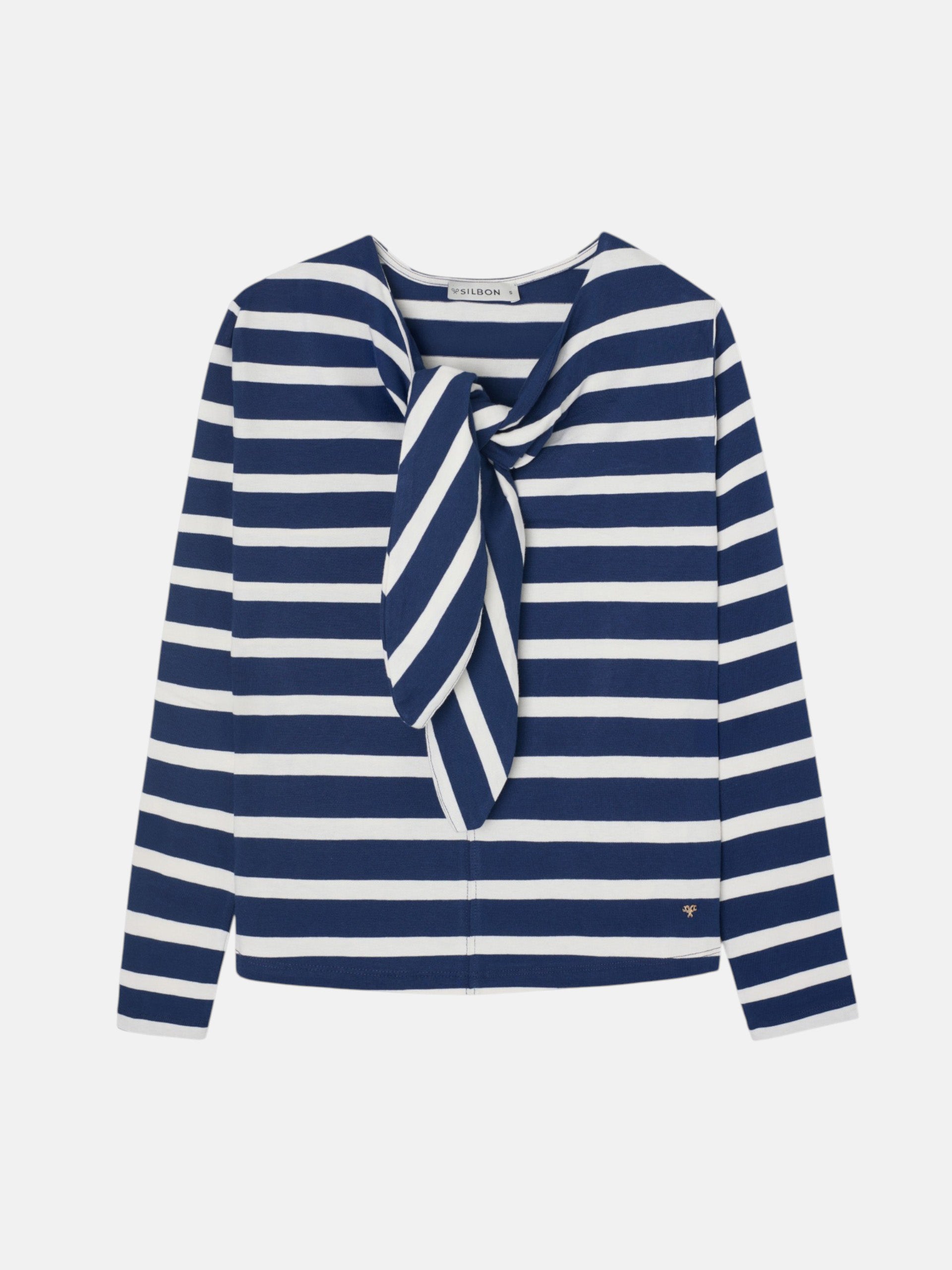 Women's navy blue striped lace-up T-shirt