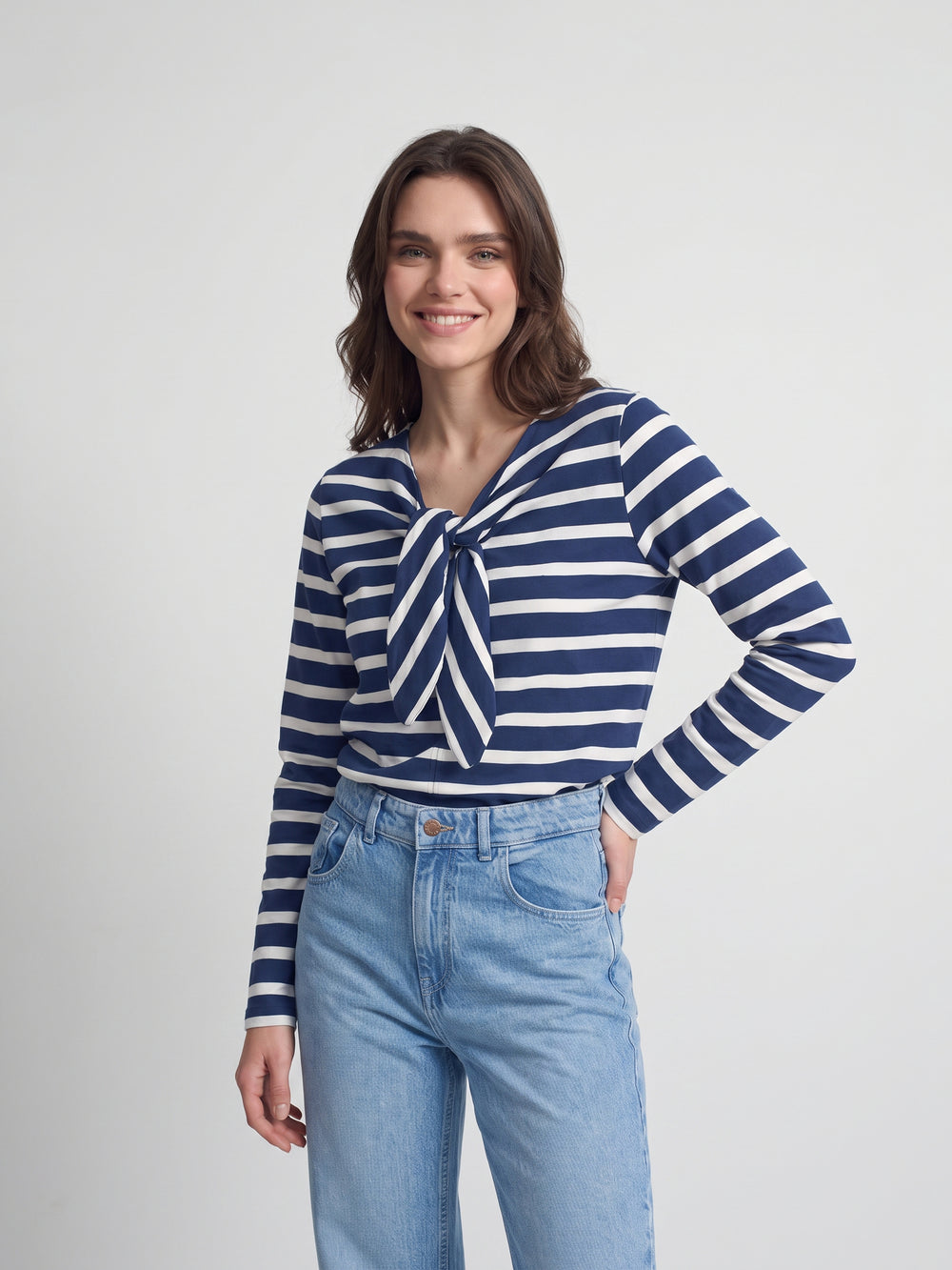 Camiseta woman lazada rayas azul marino