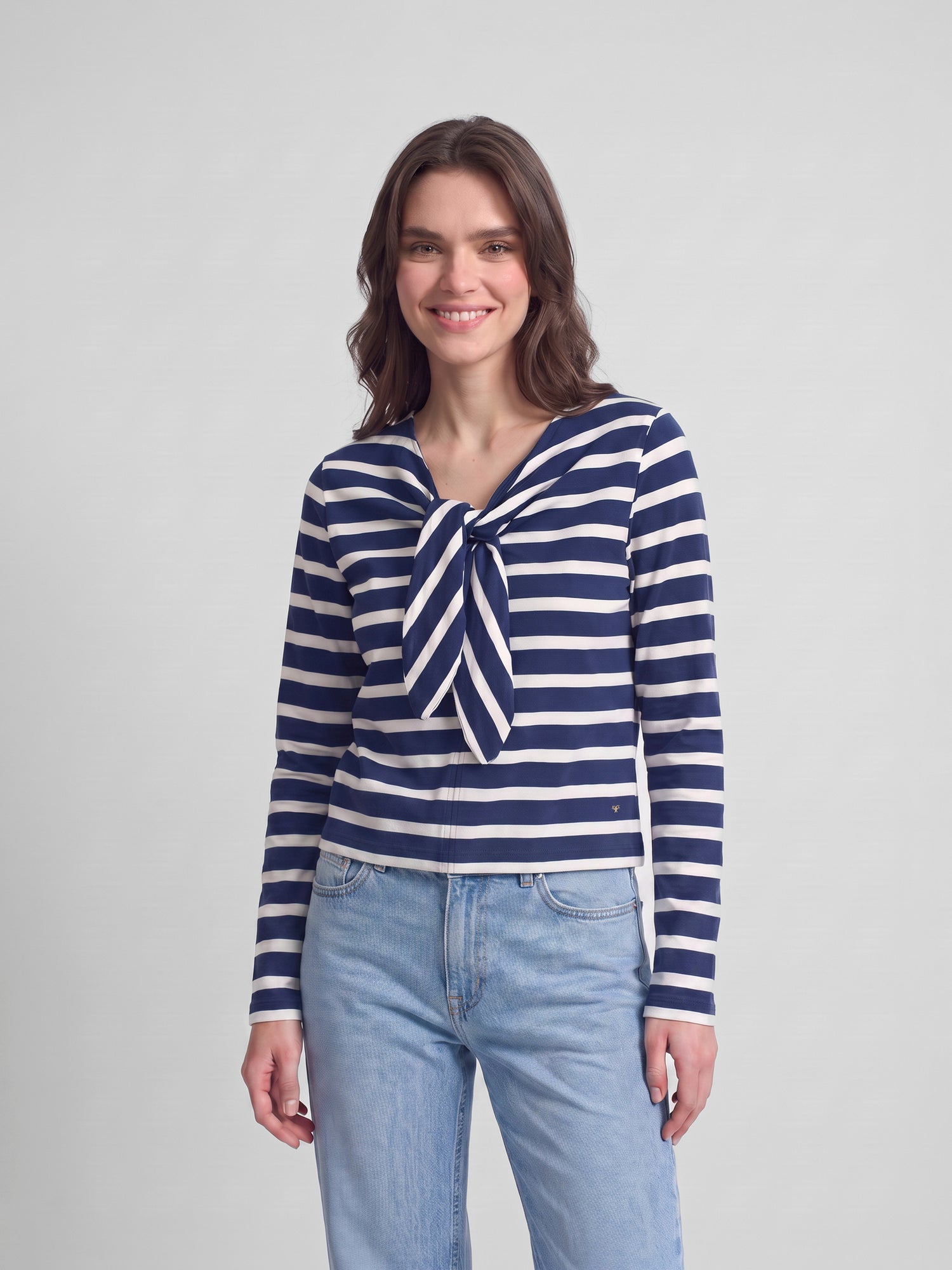 T-shirt femme nœud rayures bleu marine