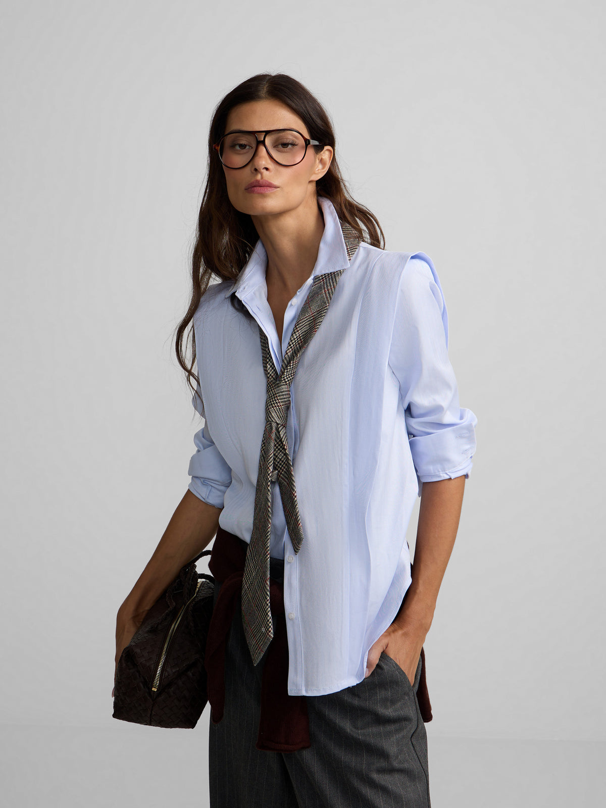 Camisa estruturada espinha azul-claro