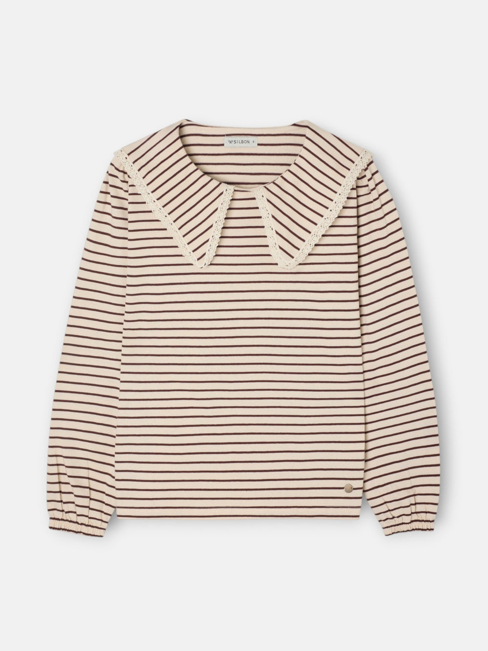 Camiseta manga larga cuello bobo rayas camel