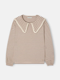 Camiseta manga larga cuello bobo rayas camel