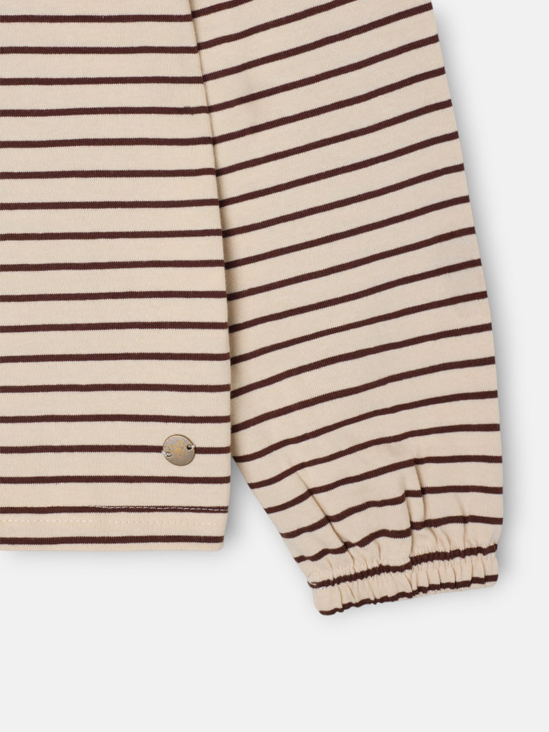 Camiseta manga larga cuello bobo rayas camel