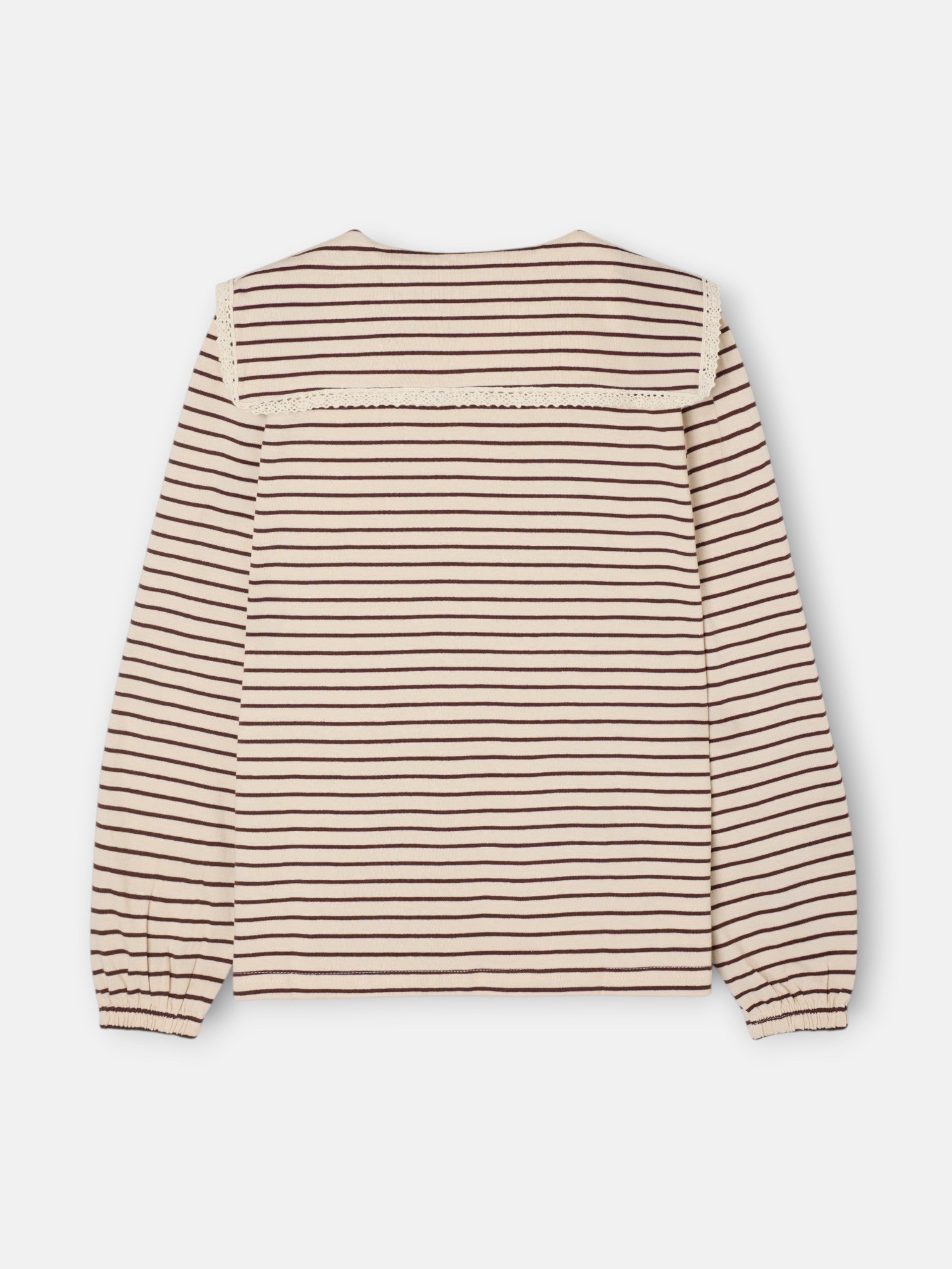 Camiseta manga larga cuello bobo rayas camel