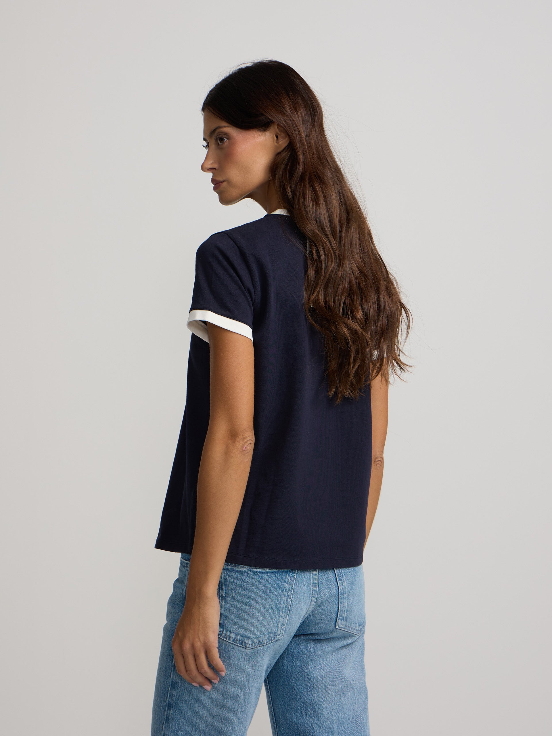 Silbon women's t-shirt with blue contrast racket