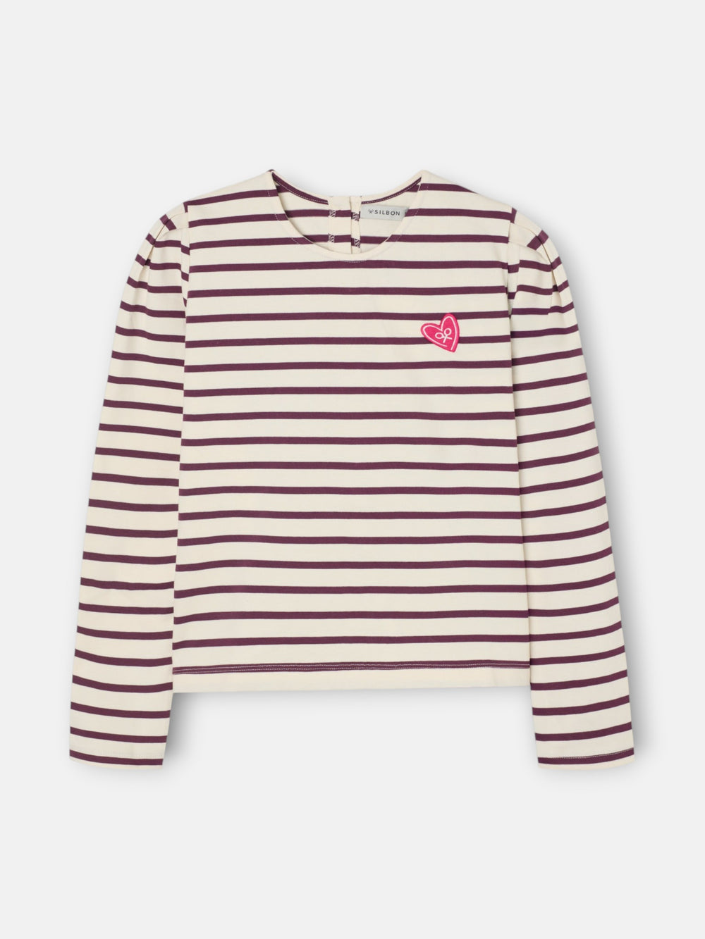 Camiseta woman manga larga abullonada rayas granate