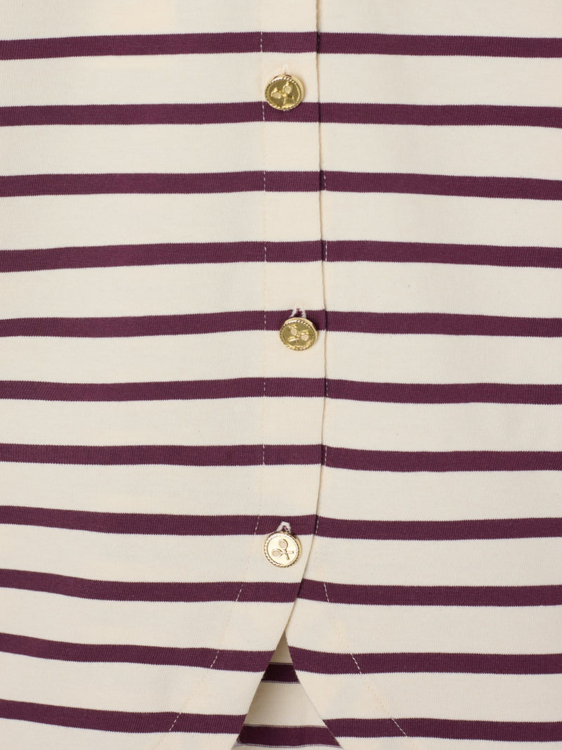 Women's long-sleeve puffed striped t-shirt in burgundy