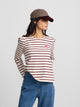 Women's long-sleeve puffed striped t-shirt in burgundy