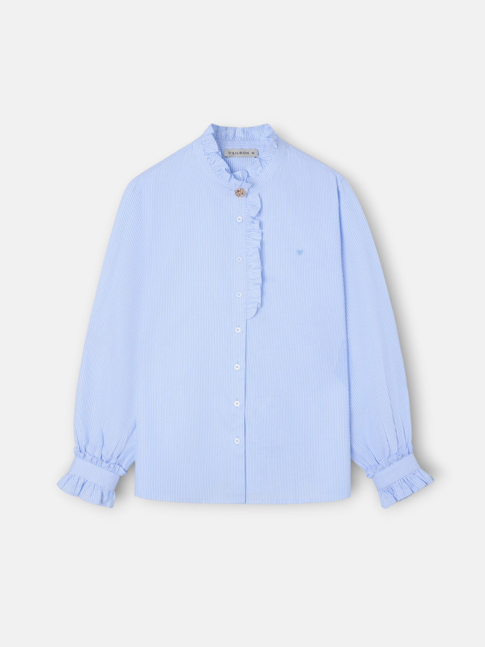 Camisa cuello volante detalle puño rayas celeste