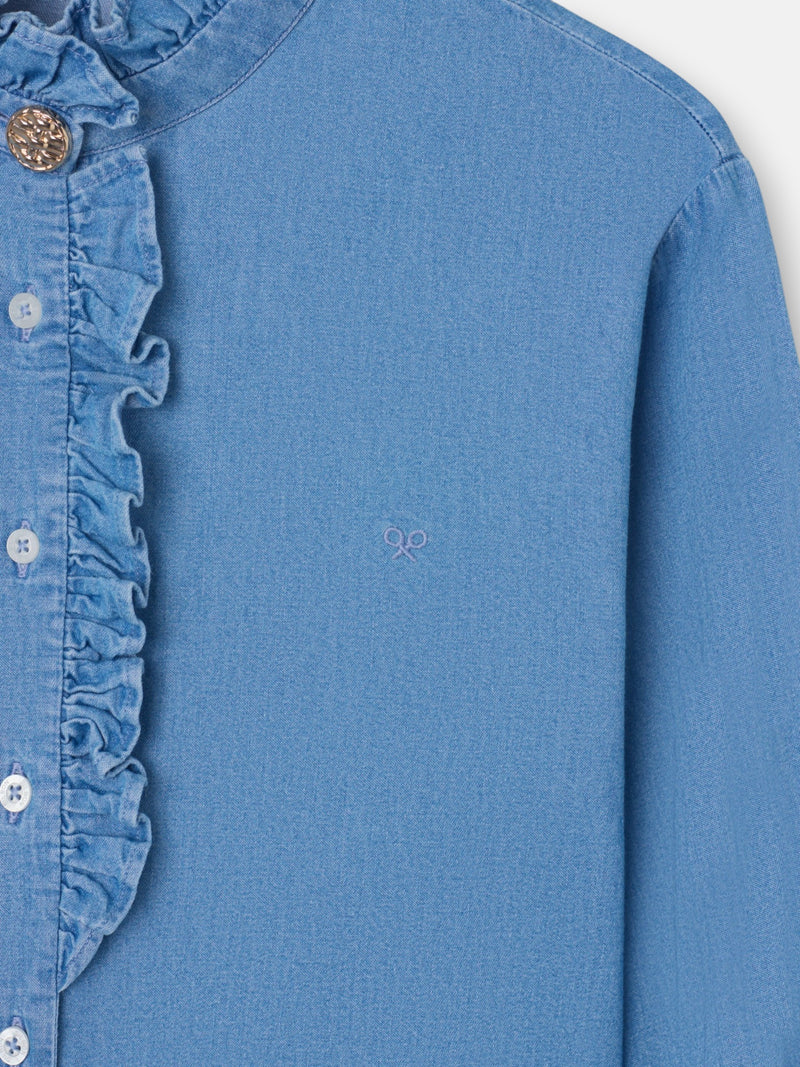 Camisa cuello volante detalle puño denim