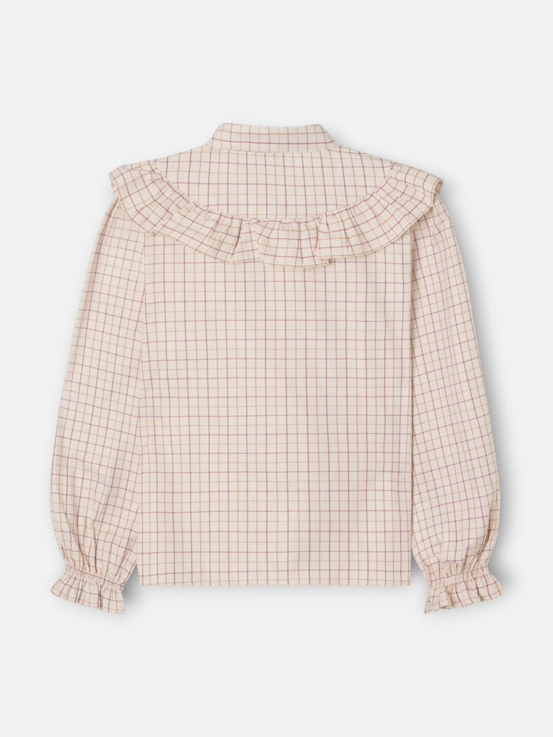 Camisa volantes cuadros beige