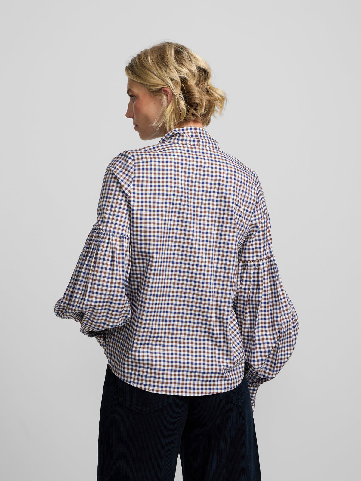 Camisa lazada cuadros azul marino y marron