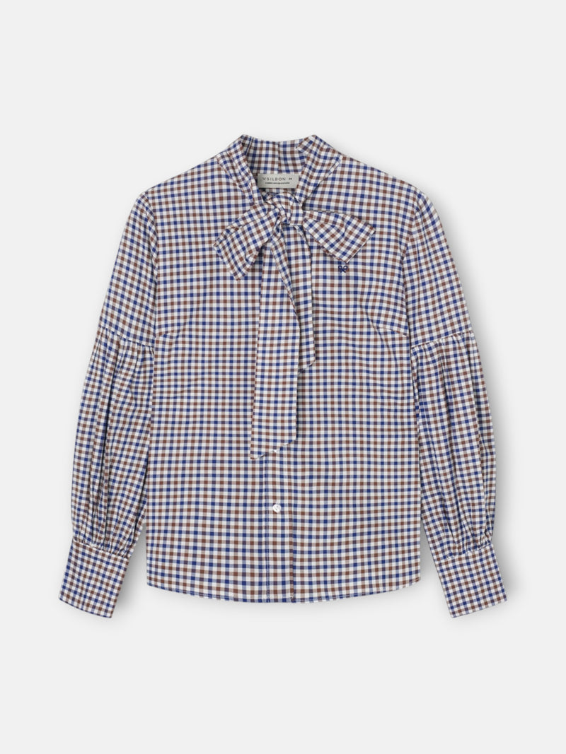 Camisa lazada cuadros azul marino y marron