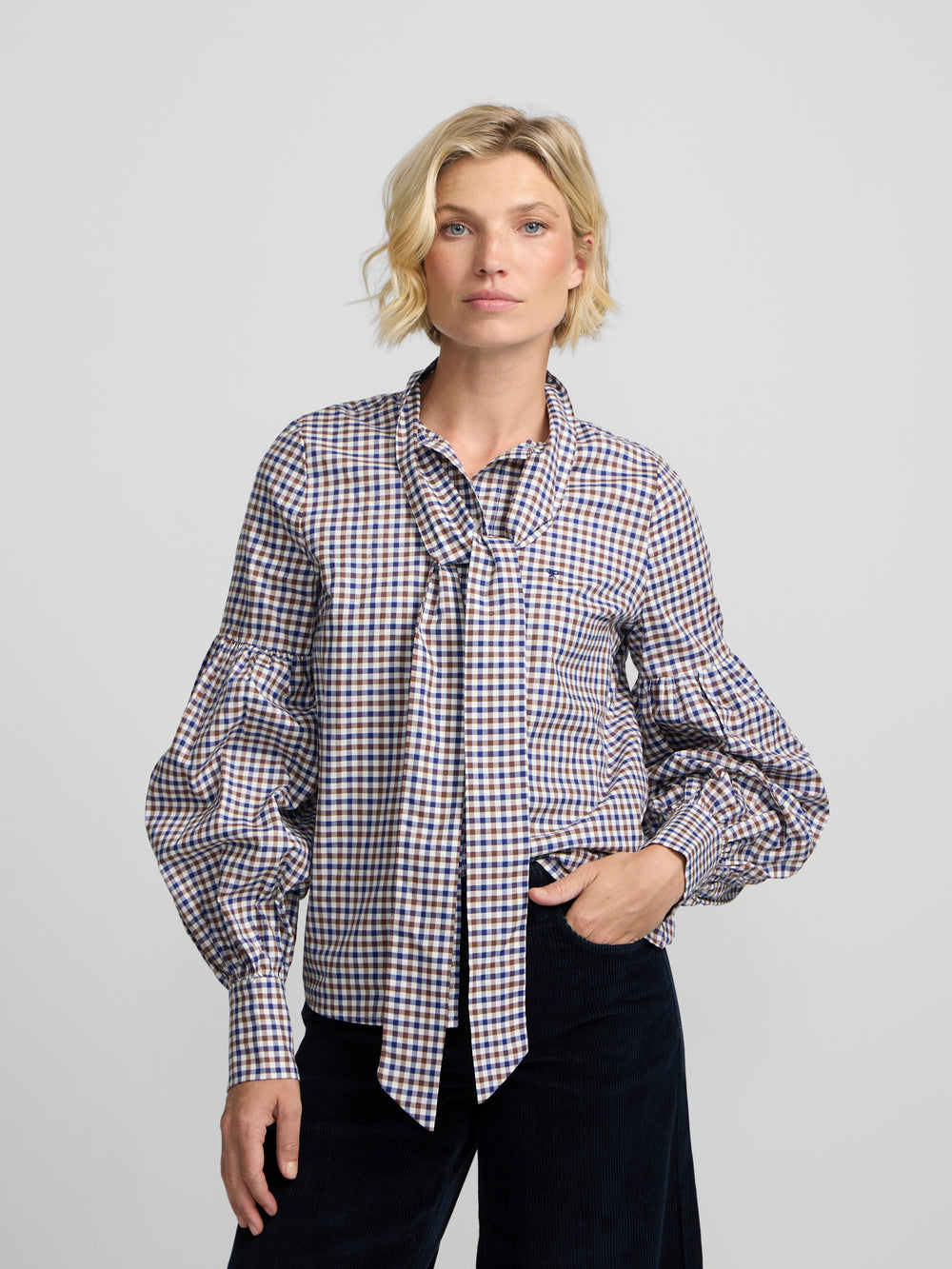 Camisa lazada cuadros azul marino y marron