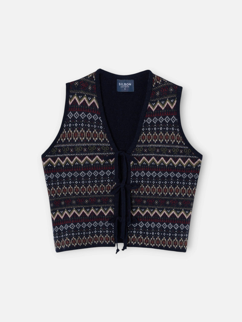 Colete único em malha jacquard com laços azul-marinho