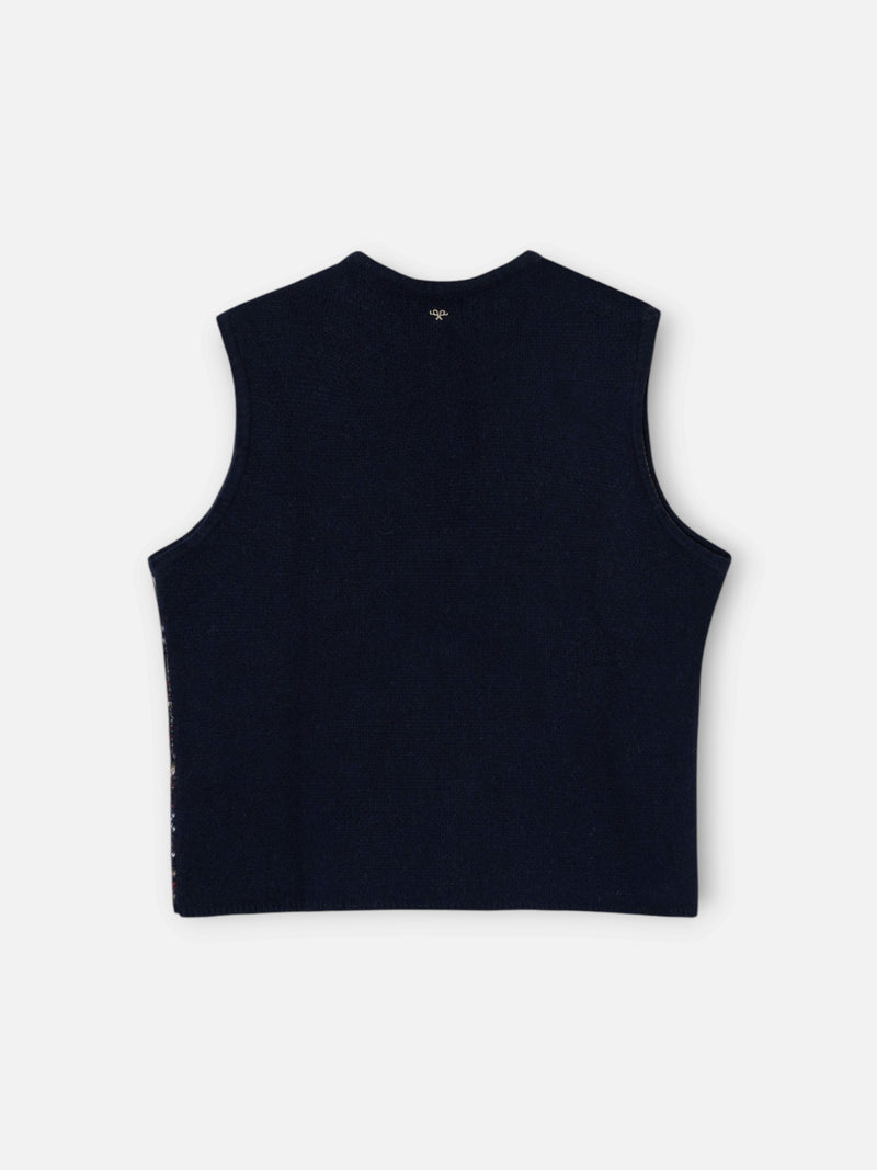 Colete único em malha jacquard com laços azul-marinho