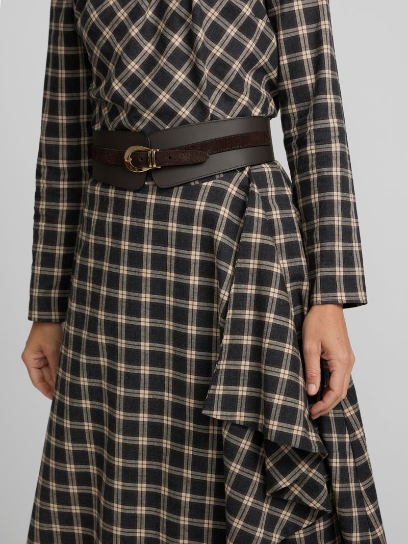 Falda midi cuadros gris y crudo
