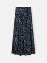 Long skirt with gathered waist and blue floral print