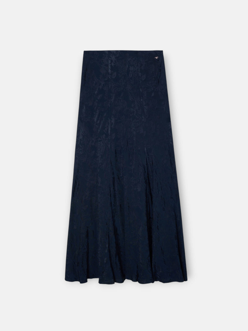 Falda midi evase jacquard azul marino