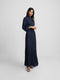 Navy blue jacquard flared midi skirt
