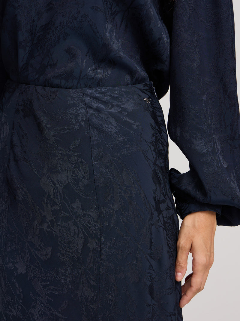 Falda midi evase jacquard azul marino