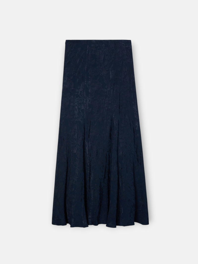 Falda midi evase jacquard azul marino