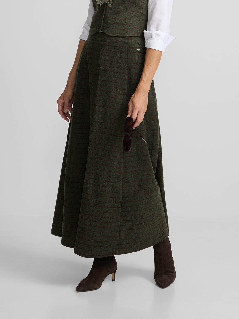Falda midi cuadros verde