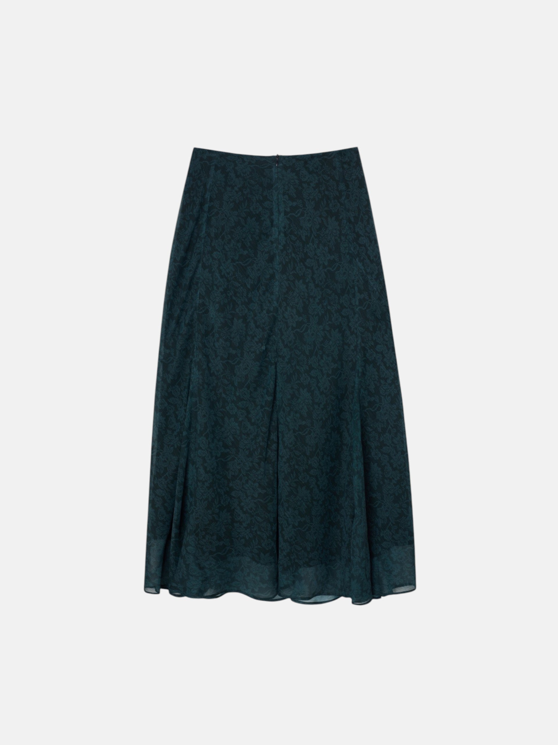 Falda midi evase estampado flores verde