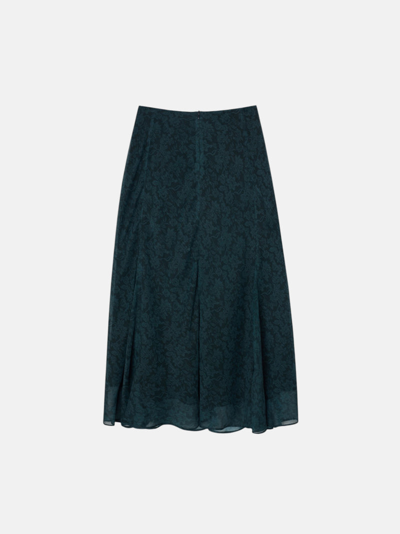 Jupe midi évasée à imprimé fleuri vert