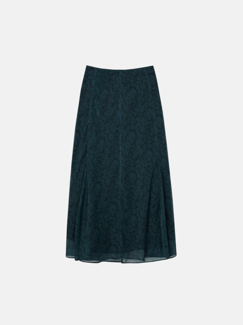 Jupe midi évasée à imprimé fleuri vert