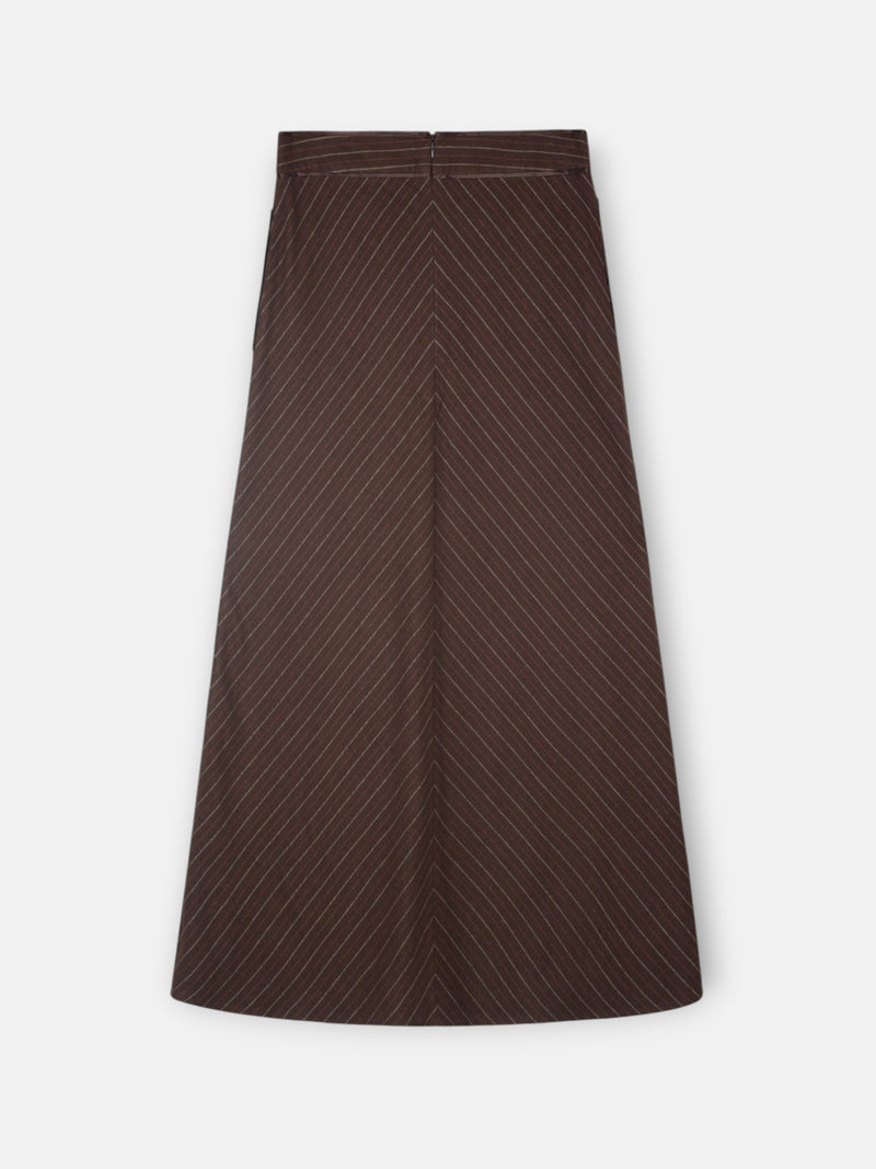 Falda midi evase rayas marron