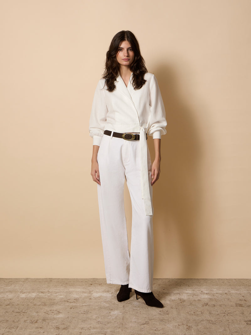 Wide leg trousers with unique pleats in white