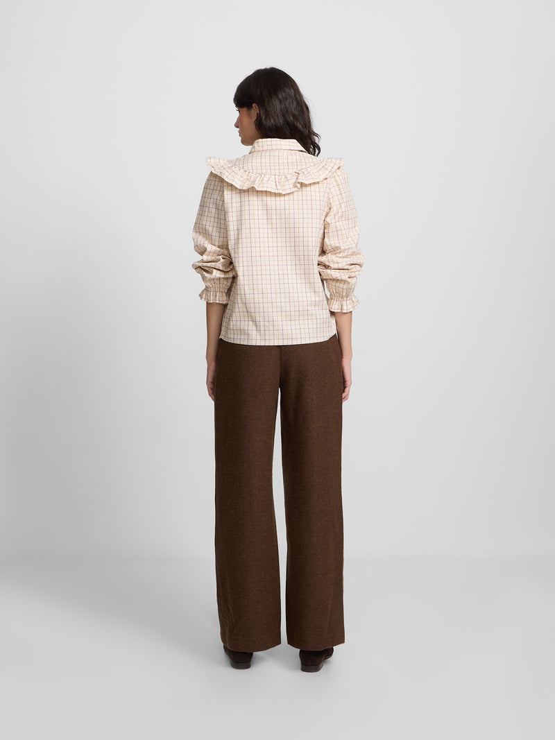 Pantalón recto sarga marron