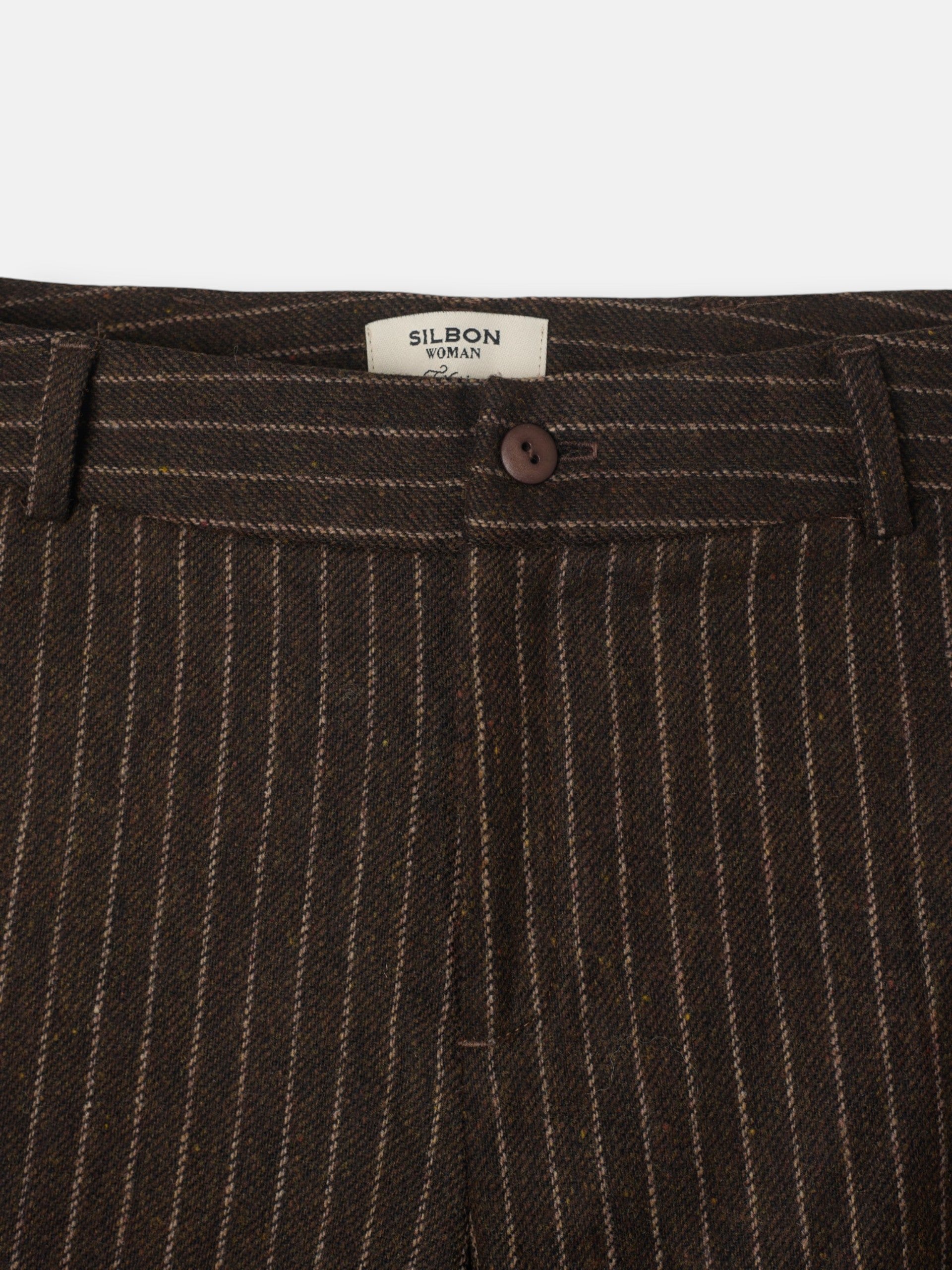 Pantalon recto rayas diplomaticas marron