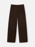 Pantalon piel ante pinzas marron