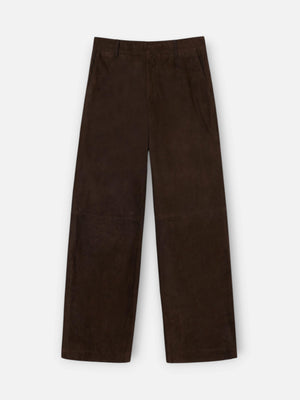 Pantalon piel ante pinzas marron