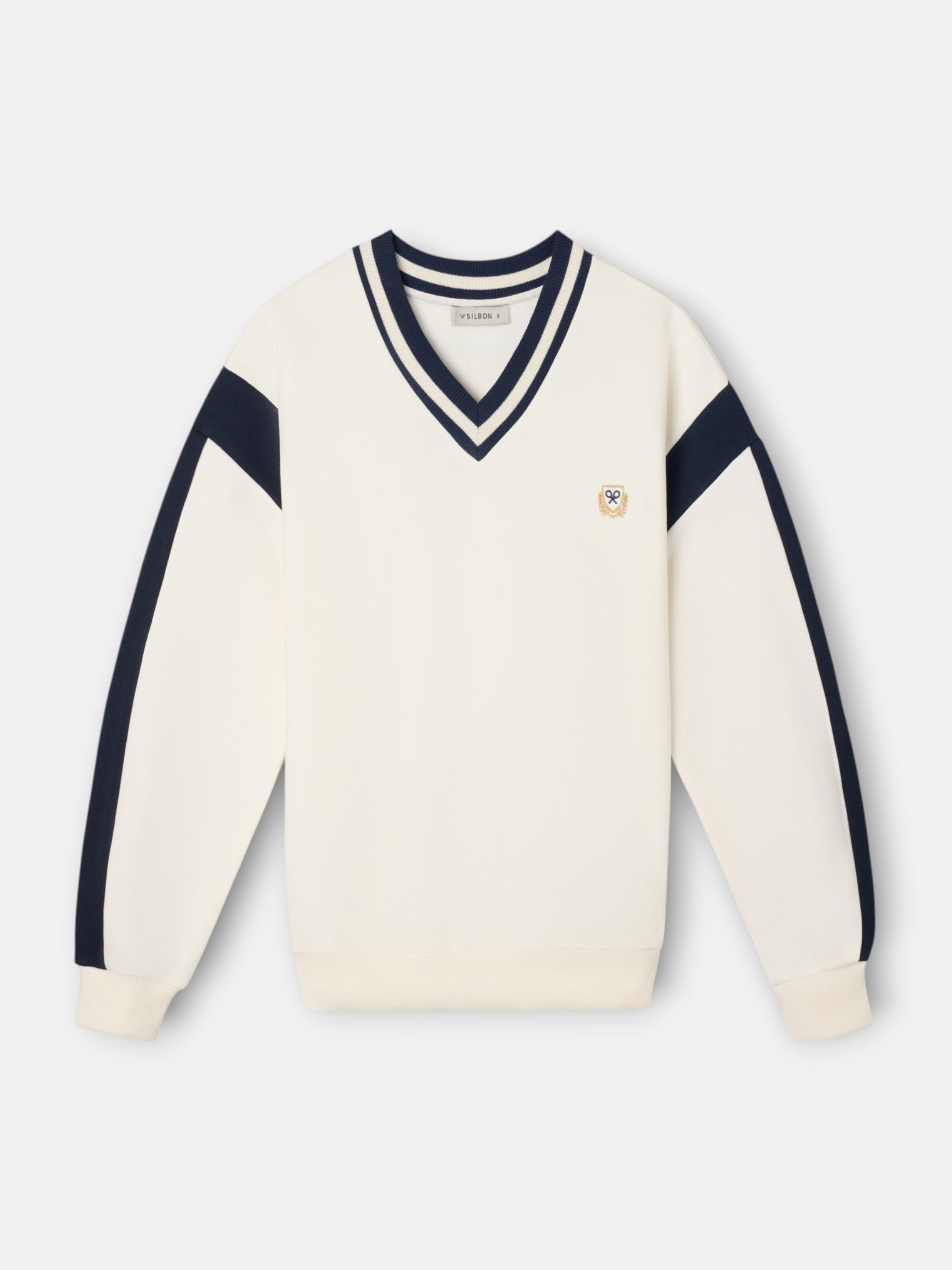 Sudadera woman cuello pico varsity crudo