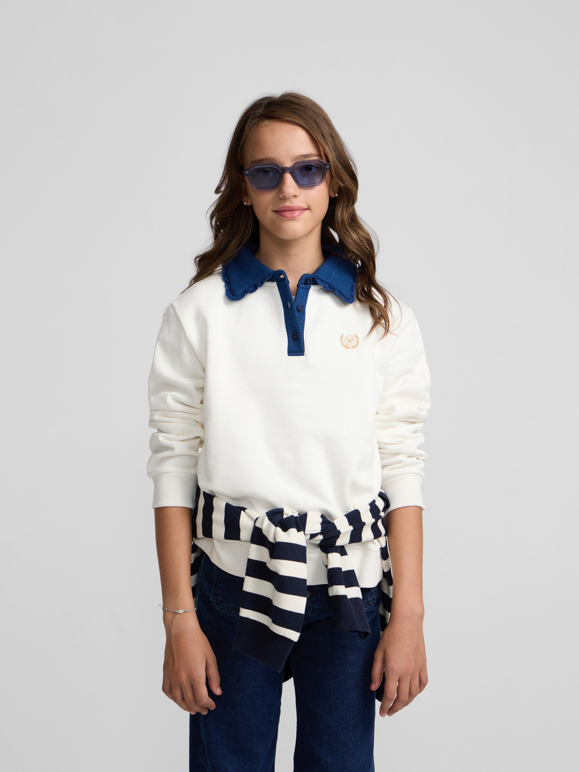 Beige polo neck sweatshirt for girls