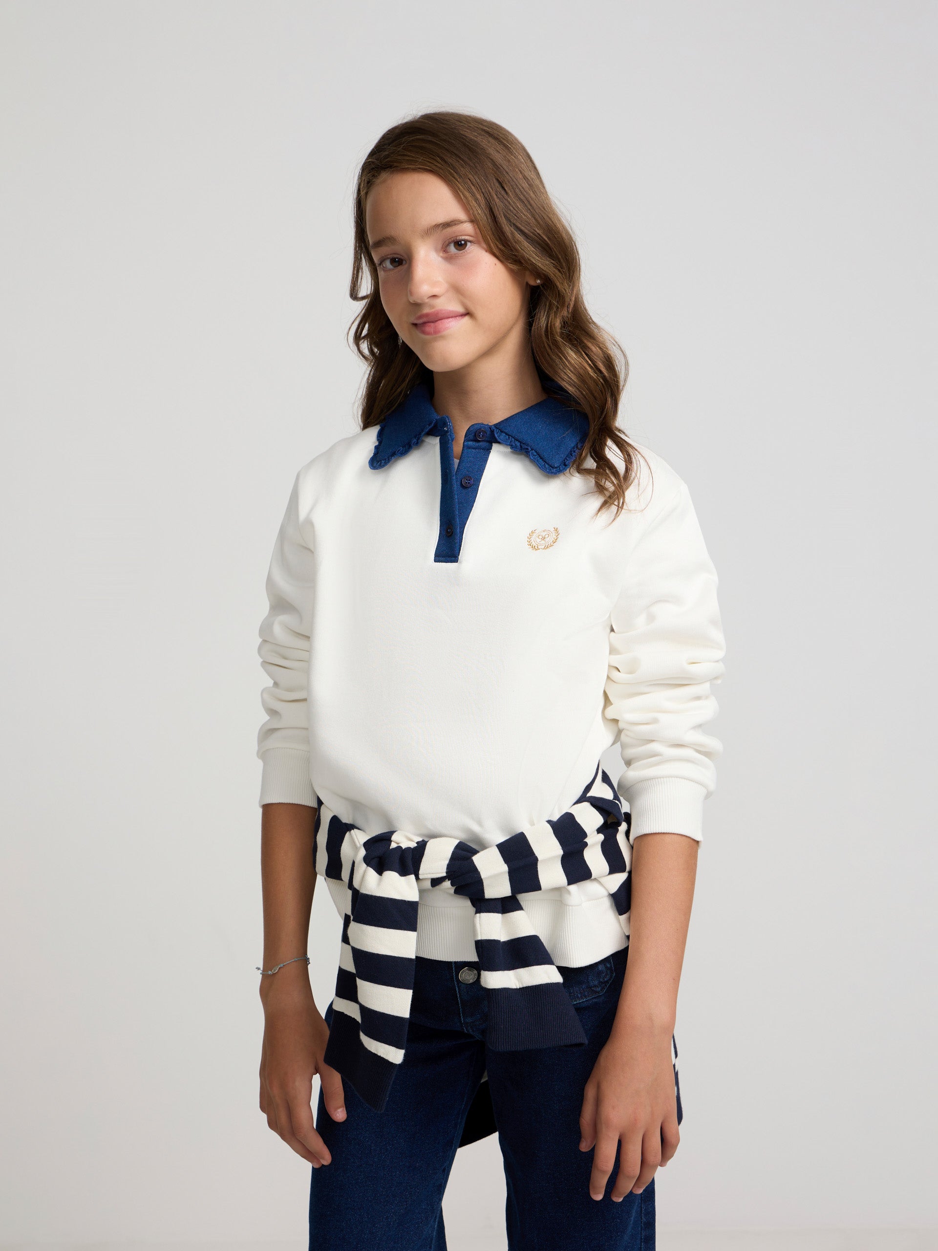 Beige polo neck sweatshirt for girls