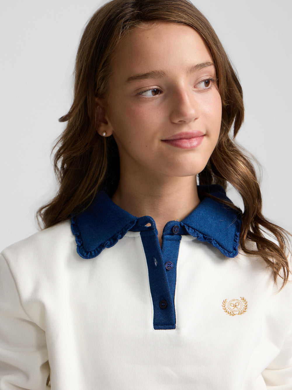 Sudadera girl cuello polo beige